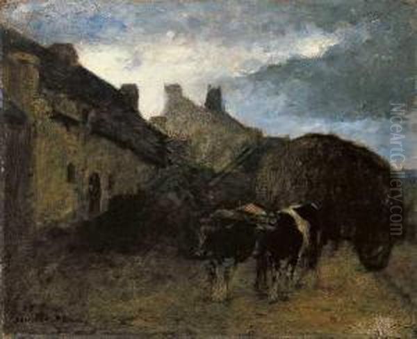 Bauernhof In Der Bretagne Oil Painting by Louis Marie Desire-Lucas