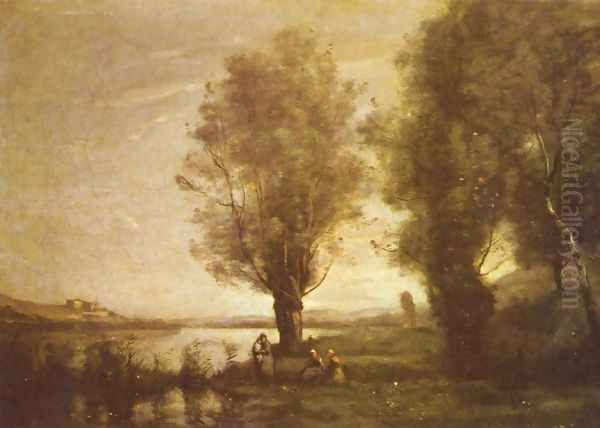 Rast unter Weiden am Wasser Oil Painting by Jean-Baptiste-Camille Corot