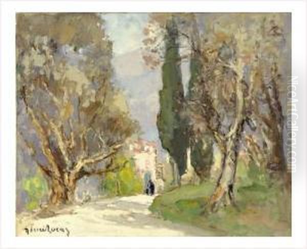 La Route De Contes (alpes Maritimes) Oil Painting by Louis Marie Desire-Lucas