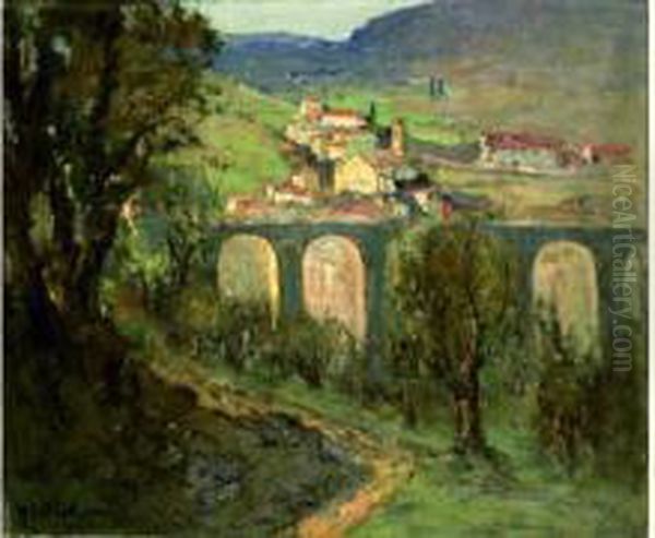 Village Et Aqueduc Oil Painting by Louis Marie Desire-Lucas