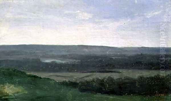 Landscape with Distant Mountains, c.1840-45 Oil Painting by Jean-Baptiste-Camille Corot