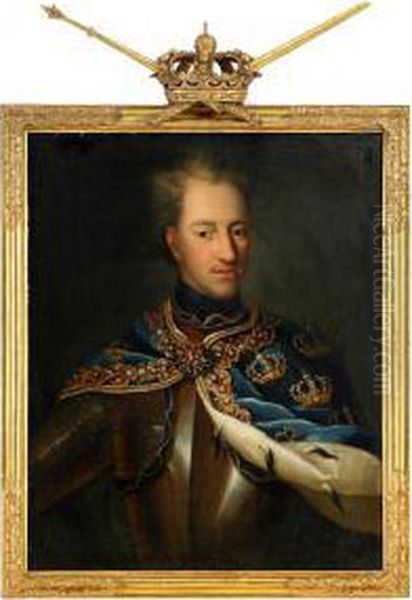 Portratt Av Karl Xii Ikladd Harnesk Samt Broderad Hermelinmantel - Midjebild Oil Painting by Georg Desmares