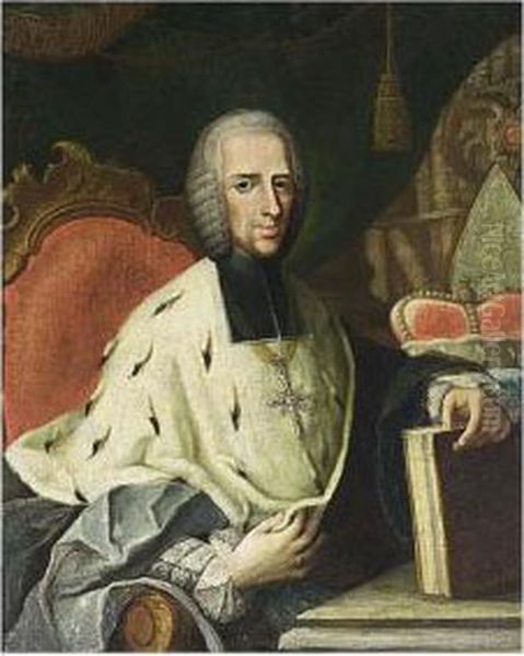 A Portrait Of A Prince Bishop, Seated In His Library Oil Painting by Georg Desmares