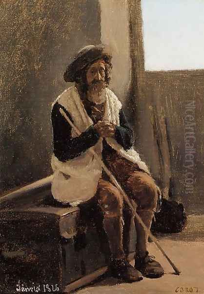 Old Man Seated on Corot's Trunk Oil Painting by Jean-Baptiste-Camille Corot