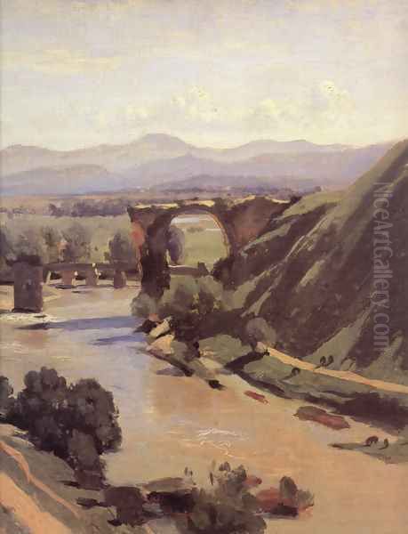 The Augustan Bridge at Narni [detail] Oil Painting by Jean-Baptiste-Camille Corot