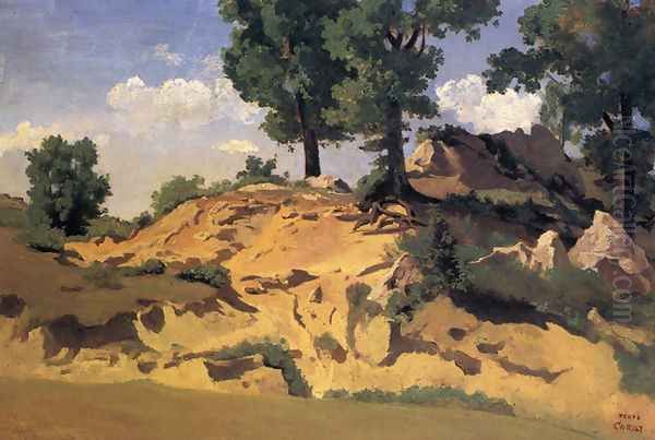 Trees and Rocks at La Serpentara Oil Painting by Jean-Baptiste-Camille Corot