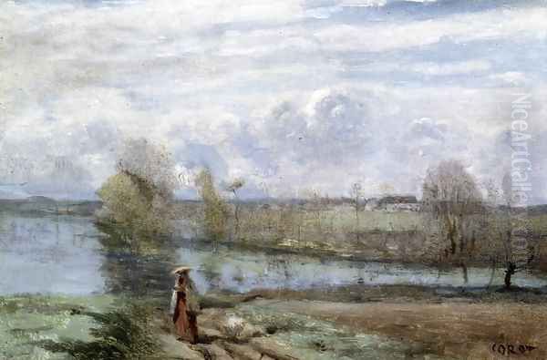 Girl by the Water Oil Painting by Jean-Baptiste-Camille Corot