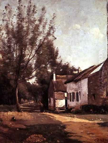 Saules et Chaumieres Oil Painting by Jean-Baptiste-Camille Corot