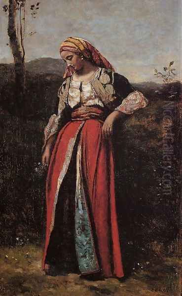 Pensive Oriental Oil Painting by Jean-Baptiste-Camille Corot