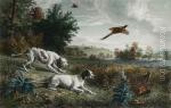 Hunting Dogs Oil Painting by Alexandre-Francois Desportes