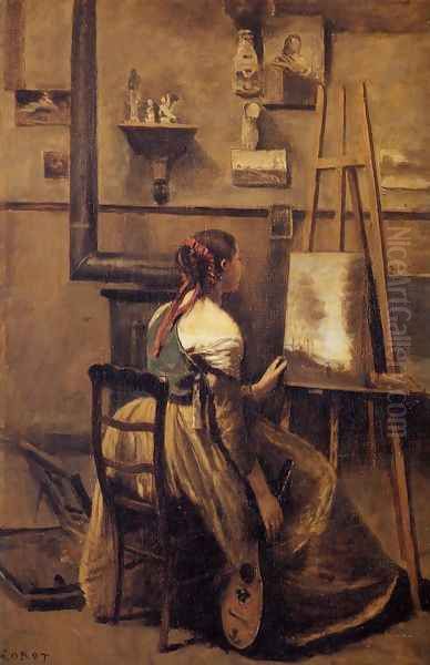 The Artist's Studio II Oil Painting by Jean-Baptiste-Camille Corot