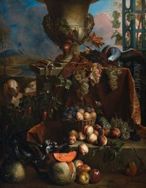 Still Life Of Fruits In A Landscape Oil Painting by Alexandre-Francois Desportes