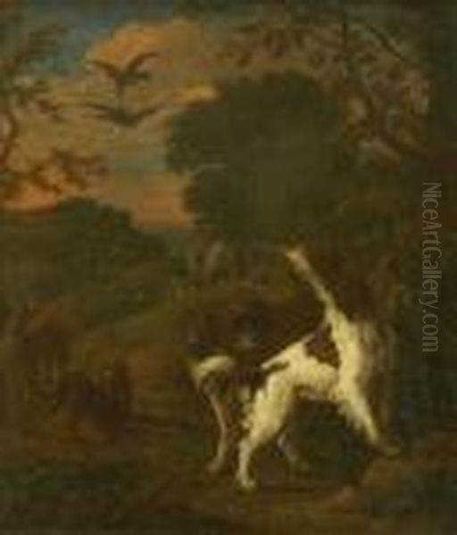 A Hawking Scene With Mounted Figure And Hunting Dogs Oil Painting by Alexandre-Francois Desportes