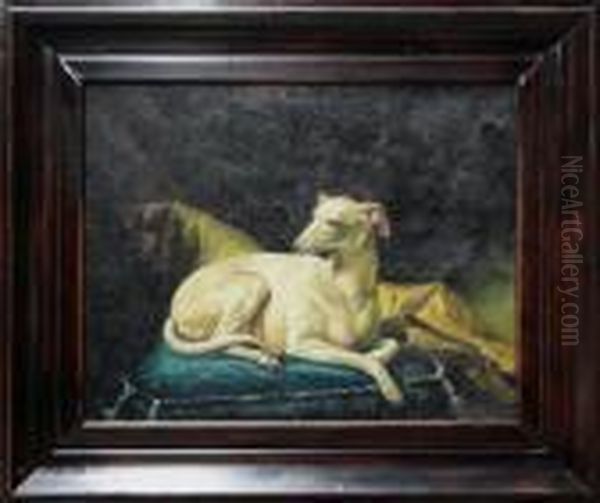 White Whippet Oil Painting by Alexandre-Francois Desportes