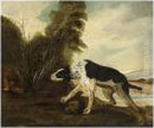 A Hound Stalking Birds In A Landscape Oil Painting by Alexandre-Francois Desportes