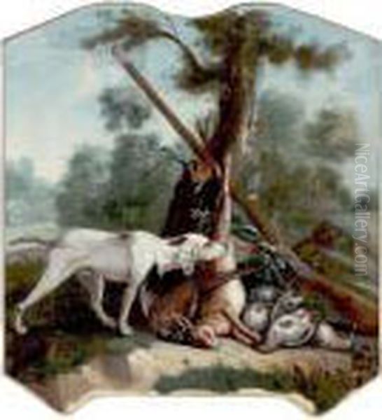 A Hunting Dog And Game In A Landscape Oil Painting by Alexandre-Francois Desportes