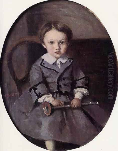 Maurice Robert as a Child Oil Painting by Jean-Baptiste-Camille Corot