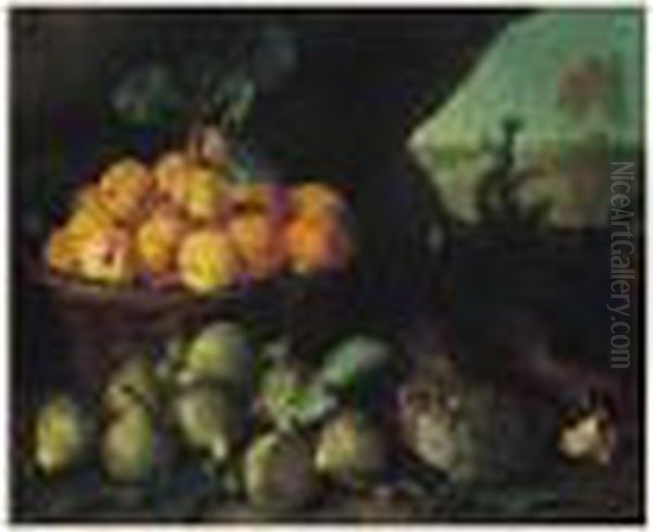 Panier D'abricots, Figues Et Perdrix Sur Fond De Paysage Oil Painting by Alexandre-Francois Desportes