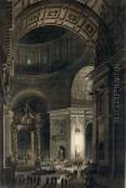 La Ceremonie De La Croix Lumineuse A La Croisee Du Transept De Saint-pierre De Rome Oil Painting by Louis Jean Desprez