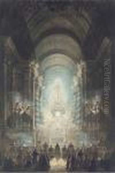 L'exposition Du Saint-sacrament Dans La Chapelle Pauline Au Vatican Oil Painting by Louis Jean Desprez