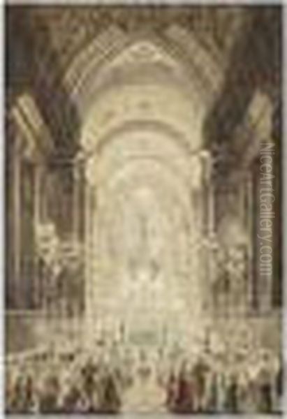 La Chapelle Pauline Au Vatican Illuminee Oil Painting by Louis Jean Desprez