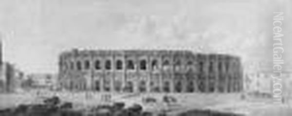 The Roman Arena At Nimes Oil Painting by Louis Jean Desprez