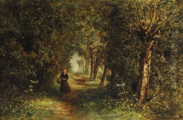 Woman On A Wooded Path Oil Painting by Johannes Josephus Destree