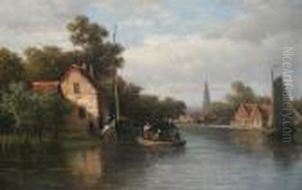 Crossing The River Oil Painting by Johannes Josephus Destree