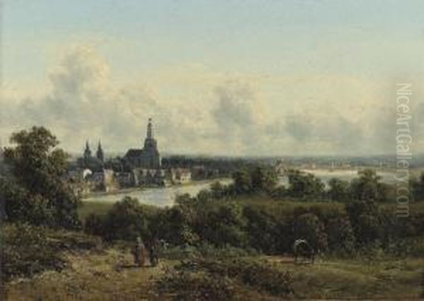 Gezicht Op Arnhem: A Panoramic View Of Arnhem Oil Painting by Johannes Josephus Destree