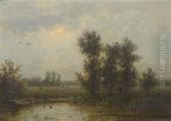 Paysage Hollandais A Oosterbeek/province De La Gueldre Oil Painting by Johannes Josephus Destree