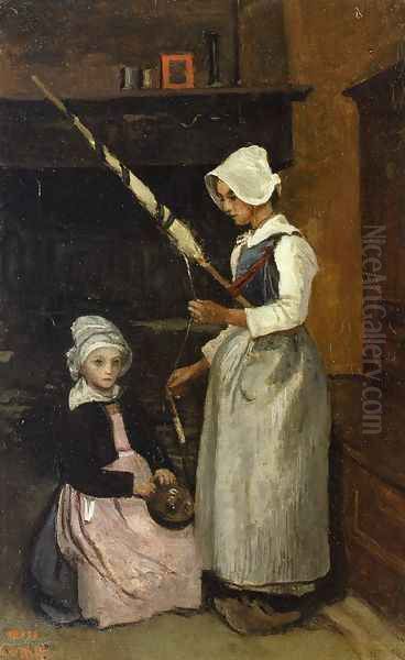 Peasants from Mur Oil Painting by Jean-Baptiste-Camille Corot