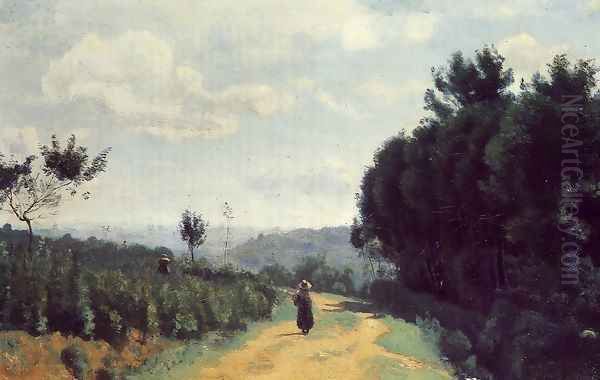 The Severes Hills - Le Chemin Troyon Oil Painting by Jean-Baptiste-Camille Corot