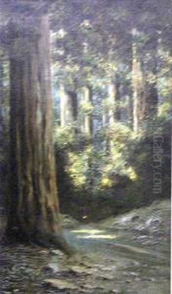 A Forest Interior Oil Painting by Richard Detreville