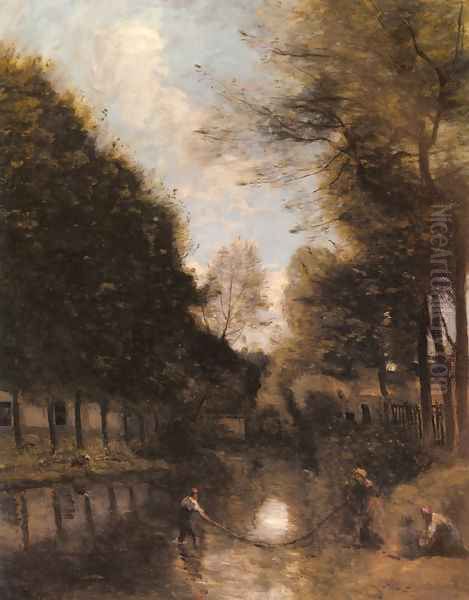 Gisors, Riviere Bordee D'arbres Oil Painting by Jean-Baptiste-Camille Corot