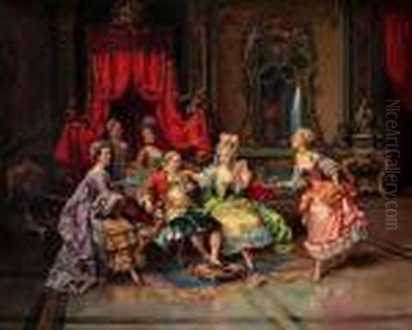 Louis Xv In The Throne Room Oil Painting by Cesare-Auguste Detti