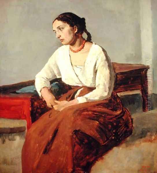 Seated Woman in Brown Skirt by Jean-Baptiste-Camille Corot