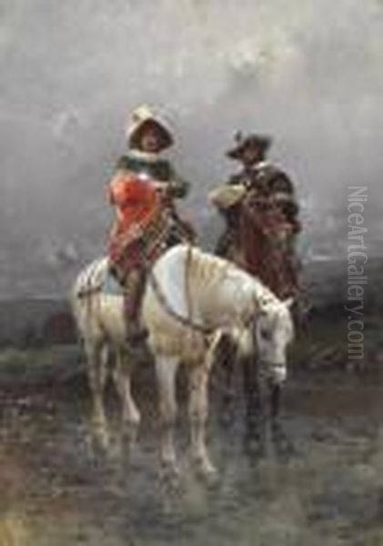 A Cavalier On A White Horse Oil Painting by Cesare-Auguste Detti