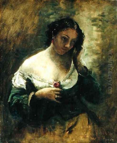 The Girl With The Rose, c.1865 Oil Painting by Jean-Baptiste-Camille Corot