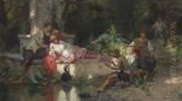 A Summer Idyll Oil Painting by Cesare-Auguste Detti