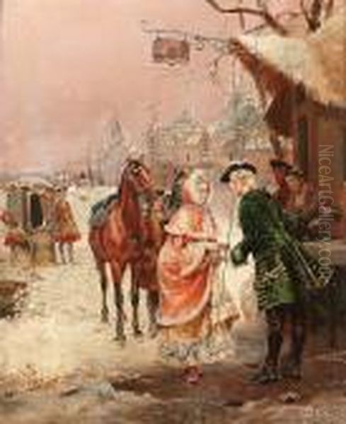 Winter Refreshment Oil Painting by Cesare-Auguste Detti