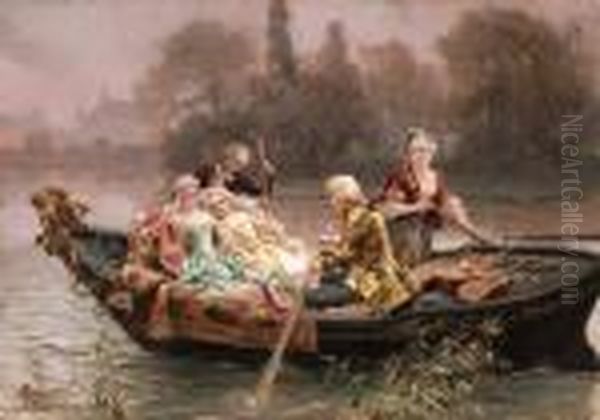 The Boating Party Oil Painting by Cesare-Auguste Detti