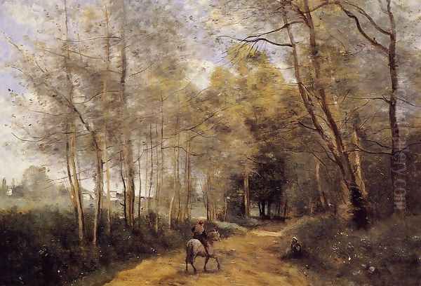 Ville d'Avray - Horseman at the Entrance of the Forest Oil Painting by Jean-Baptiste-Camille Corot