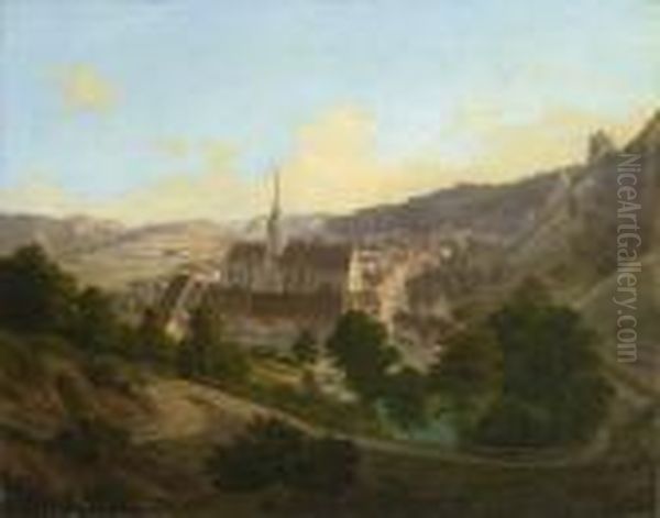 Blick Auf Blaubeuren. Oil Painting by Francois J. Deutsch