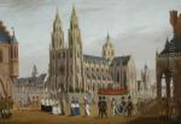 Kronungszug Karls Vii. Vor Der Kathedrale Zu Reims. Oil Painting by Francois J. Deutsch