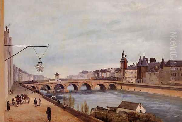 The Pont-au-Change and the Palais de Justice Oil Painting by Jean-Baptiste-Camille Corot