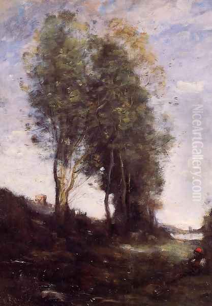 Shepherd Resting Oil Painting by Jean-Baptiste-Camille Corot