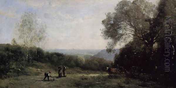 Outside Paris - The Heights above Ville d'Avray Oil Painting by Jean-Baptiste-Camille Corot