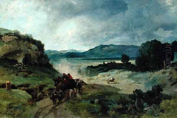 Roman Landscape, 1827 Oil Painting by Jean-Baptiste-Camille Corot