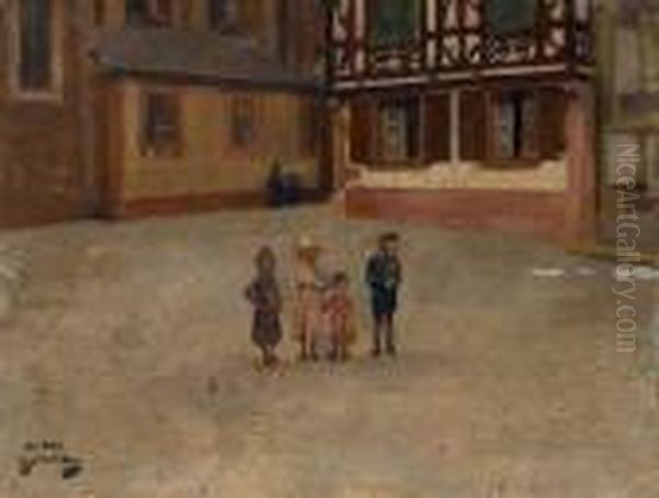 Enfants Sur Une Place Oil Painting by Andre Devambez