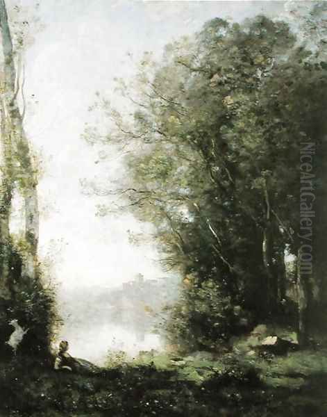 The Goatherd beside the Water Oil Painting by Jean-Baptiste-Camille Corot